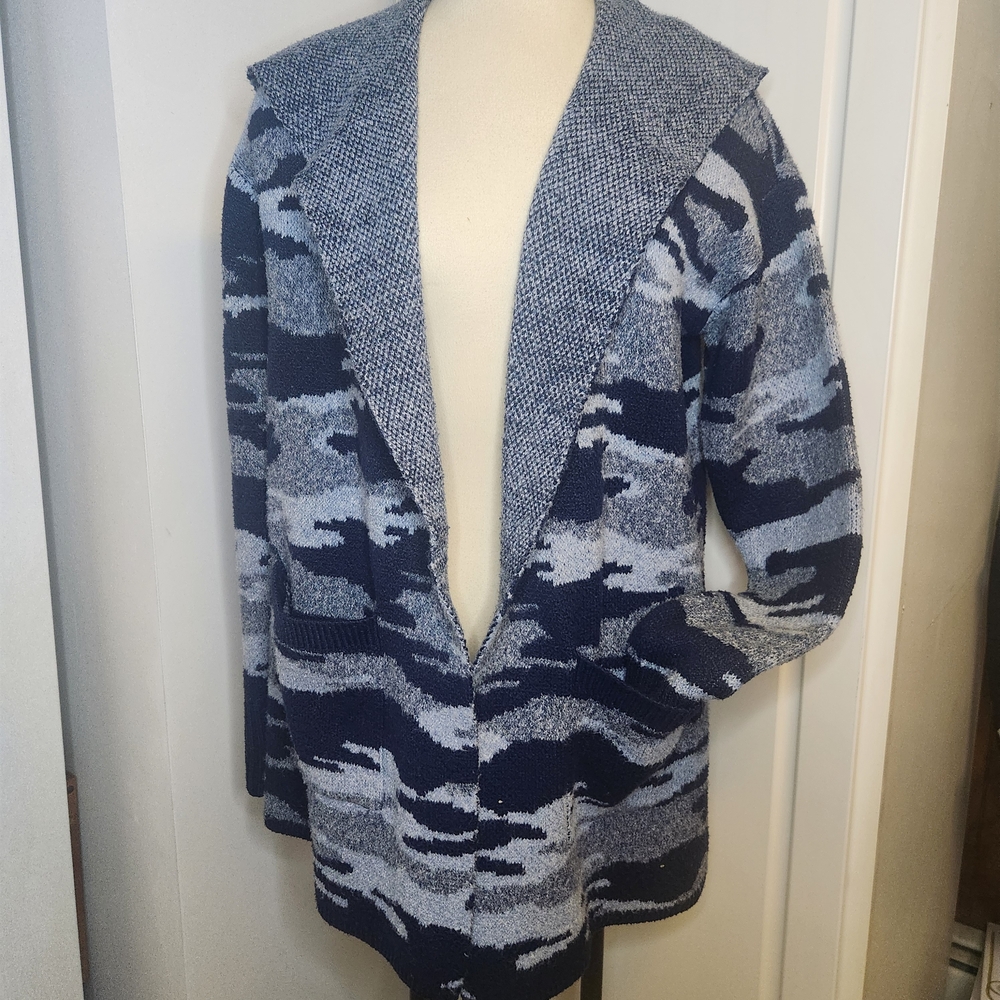 Style & Co. Navy and White Camo  Knit Cardigan